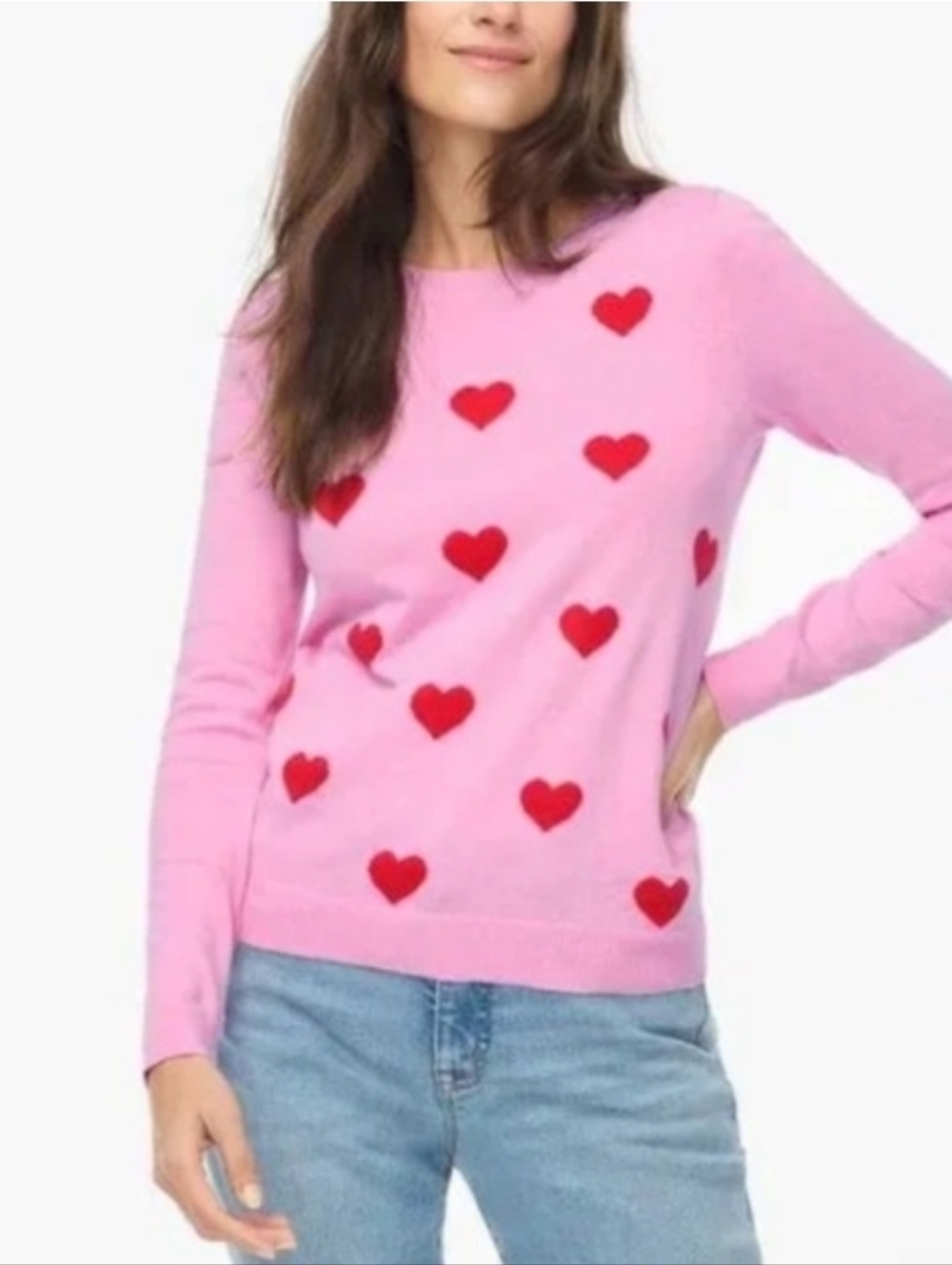 J. Crew Pink And Red Heart Teddie Long Sleeve Shirt, M, Excellent Condition